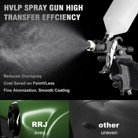 Shop Grade Hvlp Spray Gun Kit With Four Quick Change Nozzles And Easy Adjust Air Valves Designed For Auto Restomod Garage Workbench Tasks And Weekend Renovations Providing Boss Level Primer Applications spraying fine mist with ergonomic handle.