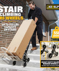 Person using a 3 In 1 Industrial Convertible Hand Truck Dolly Cart With 1000 Lbs Capacity, Heavy Duty Stair Climbing Dolly on stairs