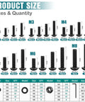 Metric Machine Screw Assortment Kit 3038Pcs With M2 M3 M4 M5 M6 M8 Hex Button Head Screws 4Mm To 45Mm Long 10.9 Grade Alloy Steel Nuts, Washers, And Wrenches For 3D Printing DIY Projects product size chart