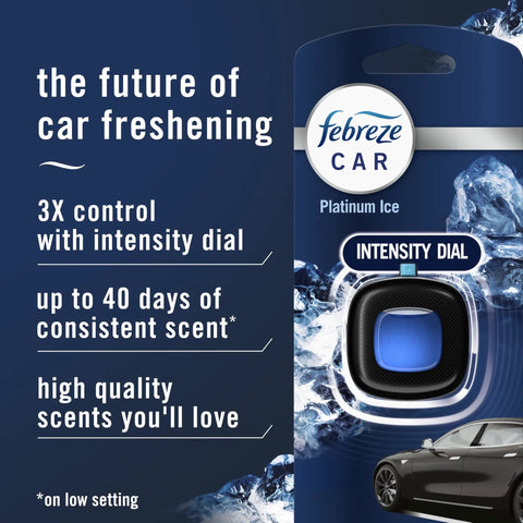 Top Tier Car Air Freshener Vent Clip With Platinum Ice Scent, featuring intensity dial for adjustable fragrance control.