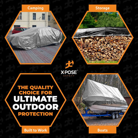Heavy Duty 10x15 Poly Tarp 10 Mil Thick Waterproof UV Blocking Outdoor Cover Laminated Silver And Black Reversible Coating