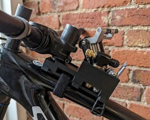 Hands Free Bike Repair Stand That Locks Your Handlebar In Place For Easy Cable Routing And Fork Service with handlebar mount.
