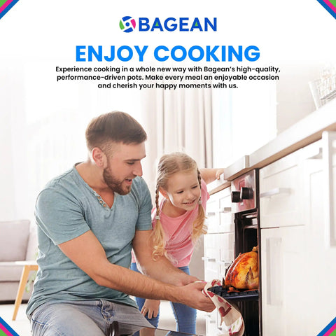Father and daughter using oven for cooking, illustrating kitchen use of broiler pan for oven nonstick porcelain enamel coated with rack