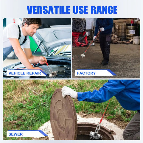 Beast Mode Ultra Strong 800 Lb Fishing Magnet Kit used for vehicle repair, factory, and sewer work showcasing versatility.