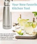 304 Stainless Steel Whipped Cream Dispenser 500ml With 3 Decorating Nozzles next to mixed drinks with limes