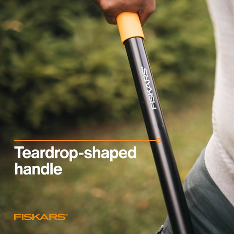 Beefy Heavy Duty Garden Shovel With Straight Handle, teardrop-shaped ergonomic comfort grip for digging in tough soil.