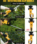 Cordless Electric Hedge Trimmer With 20V Max Battery Compatibility, 180 Degree Rotating Head, shown cutting hedges