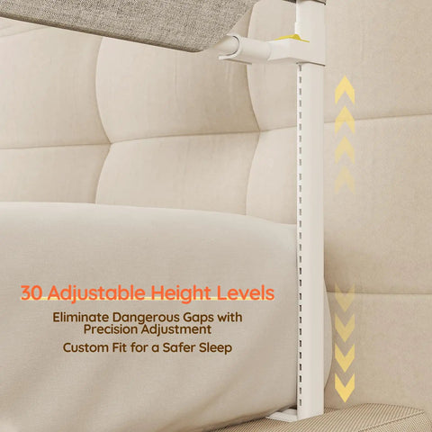 Queen Size Three Sided Toddler Bed Rail Guard With Dual Button Safety Lock Adjustable height demonstration