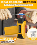 Cordless Mini Heat Gun Hot Air Gun with variable temperature and USB charge, DIY tool in use for shrinking tubing.