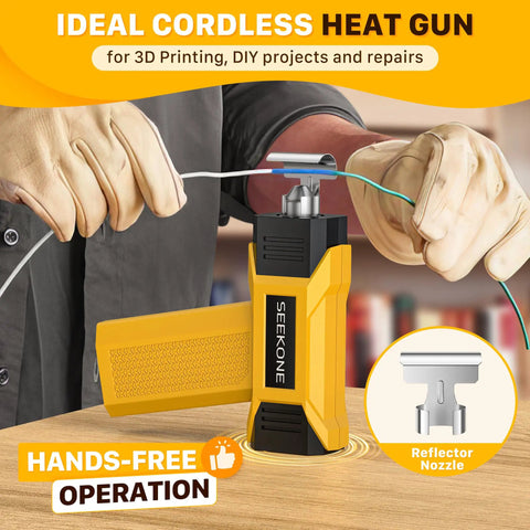 Cordless Mini Heat Gun Hot Air Gun with variable temperature and USB charge, DIY tool in use for shrinking tubing.