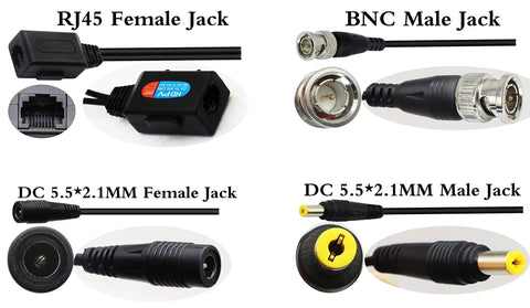 Connectors of Cat5 To BNC Video Balun Kit With Power For CCTV Cameras Passive Transceiver 2 Pairs Supports 720P 1080P 3MP 4MP 5MP 8MP HD CVI TVI AHD CVBS 960H No Fuss Plug And Play Ready To Install