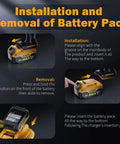 Heavy Duty 4 Pack 8.5Ah Replacement Battery Compatible With Dewalt 20V Max Power Tools installation and removal instructions.