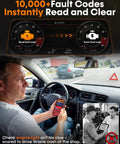 Person using All In One OBD2 Scanner With Battery Tester Read And Clear Check Engine Codes And Diagnose Electrical Faults Fast No Fuss