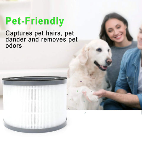 Vista 200 Replacement Filter Set For Levoit Vista 200 Air Purifier next to a dog, highlighting pet-friendly features.