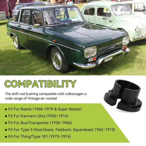 Vintage cars and Volkswagen Vintage Air Cooled Shift Rod Bushing Bolt In Upgrade compatibility details