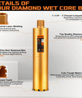 Pro Grade Wet Concrete Core Drill Bit, 4 Inch Diamond Hole Saw For Drilling Concrete And Masonry, 16 Inch Depth, Arbor Range 1 To 7