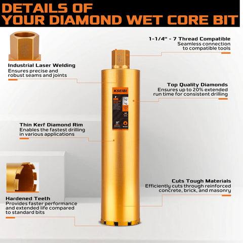 Pro Grade Wet Concrete Core Drill Bit, 4 Inch Diamond Hole Saw For Drilling Concrete And Masonry, 16 Inch Depth, Arbor Range 1 To 7