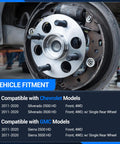 Close-up of front wheel hub and bearing assembly for 2011-2020 Chevrolet Silverado 2500 HD 3500 HD and GMC Sierra 2500 HD 3500 HD 4WD