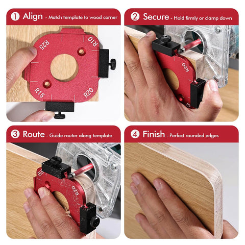 2 Pack Router Corner Radius Template Kit All Metal Aluminum Jig For Woodworking 8-In-1 Arc Guide Set R10 To R50 in use