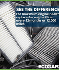 Premium Engine Air Filter For 2018 2024 Volkswagen Tiguan 2019 2025 Audi Q3 with soft liner in comparison with used filter.
