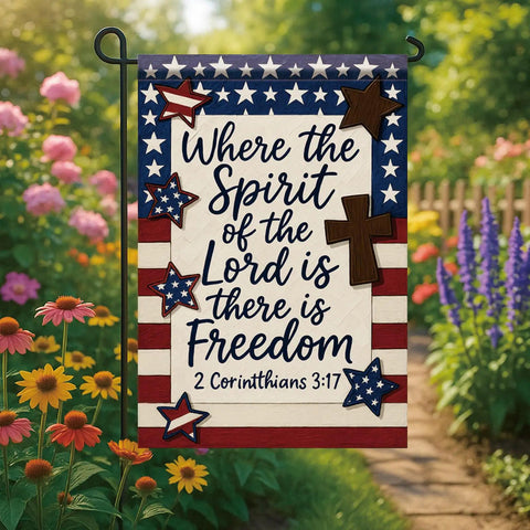 Patriotic Christian Garden Flag 12x18 Inch Double Sided Front Yard Decor With Bible Verse Where The Spirit Of The Lord Is There Is Freedom