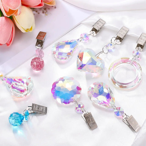 4 Pack Tablecloth Weights With Metal Clips Crystal Ball Pendant Curtain Weights 20mm Blue For Outdoor Picnics Garden Tables And Event Decor Keeps Your Cloth In Place No Slip arranged with flowers on a white surface