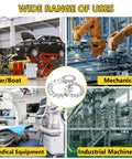 550-pc external-tooth lock washer set, 304 stainless, metric M2.5–M12; collage shows car, mechanical, medical, industrial.