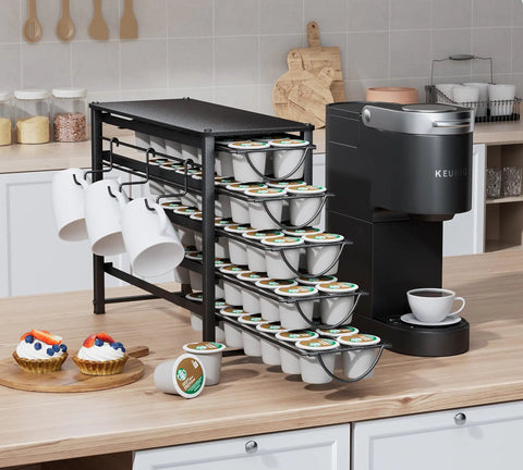 5 Tier Metal Coffee Pod Organizer Drawer Holds 70 K Cups, Countertop Storage For Home Office Or Cafe, Black Pod Holder