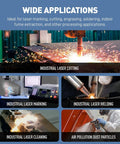 Heavy Duty Laser Fume Extractor That Keeps Your Workbench Crisp With Wicked Clean Air And Boss Level 1200W Suction Plus Automatic Pulse Jet Cleaning For Soldering And Welding in action during industrial laser cutting.