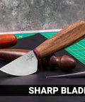 Round Leather Knife For Cutting, Trimming, Skiving And Shaping Pro Grade High Carbon Steel Blade With Comfortable Wooden Handle