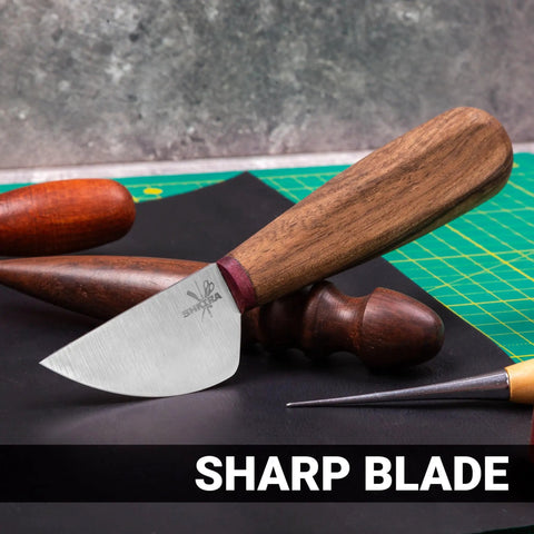 Round Leather Knife For Cutting, Trimming, Skiving And Shaping Pro Grade High Carbon Steel Blade With Comfortable Wooden Handle