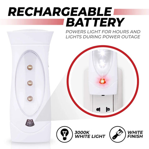 LED Emergency Lights For Home Power Outages 5 Pack Plug In Flashlight with Rechargeable Battery, white design and automatic activation.