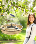 Large Solar Powered Bird Bath Fountain Kit With Four Spray Nozzles For Hummingbirds 1.67 Gallon Hanging Bath Bowl in garden
