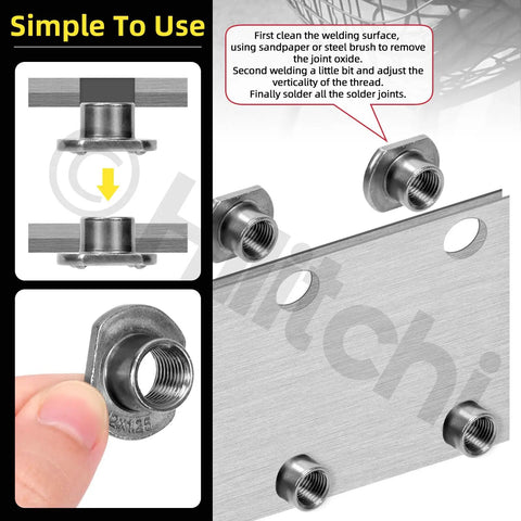 Boss Level 32 Piece T Shape Weld Nuts M6 M8 M10 M12 Premium Carbon Steel Tab Base Locknuts for installation on metal sheets.