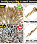 Close-up of 50 screws in Floor Squeak Fix Kit With 5 Tools And 50 Notch Screws For Squeaky Hardwood Floors Under Carpet