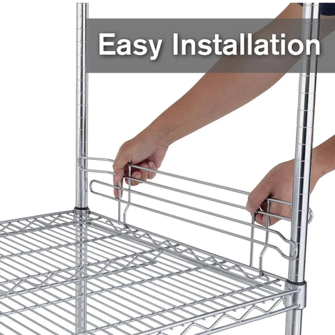 Top Tier Four Inch Stackable Ledge For Classic Wire Shelving With Sleek Chrome Rack Support Insert And Easy Snap Storage Addon For Legit Heavy Duty Build Quality In Garage Or Shop Space