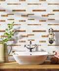 Peel And Stick Backsplash Tiles 10 Sheets Real Texture Marble White Copper Look Subway Style Aluminum PVC Wall Tiles for kitchen