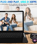 USB Camera 5MP Webcam With 5-50mm Telephoto Manual Focus Lens And 10X Optical Zoom Perfect For Close Up And Distant Shots, shown on laptop with video call