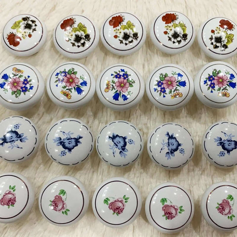 Ceramic Flower Drawer Knobs Six Pack Vintage Floral Cabinet Knobs For Dresser Door Kitchen Red Rose Hand Painted Ceramic Hardware