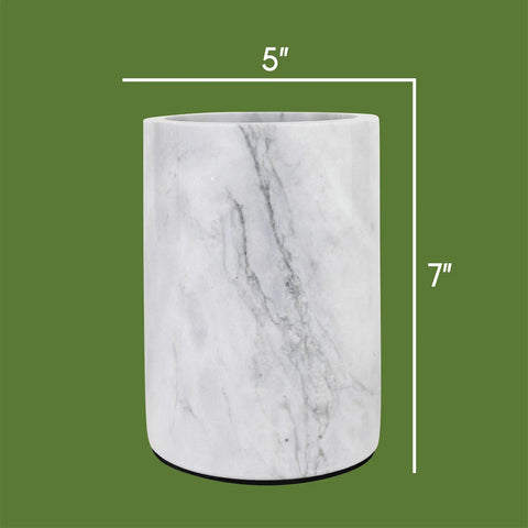 Front view of Party Ready Marble Wine Chiller Bucket That Keeps Wine And Champagne Ice Cold, 5x7 inch size, white marble.