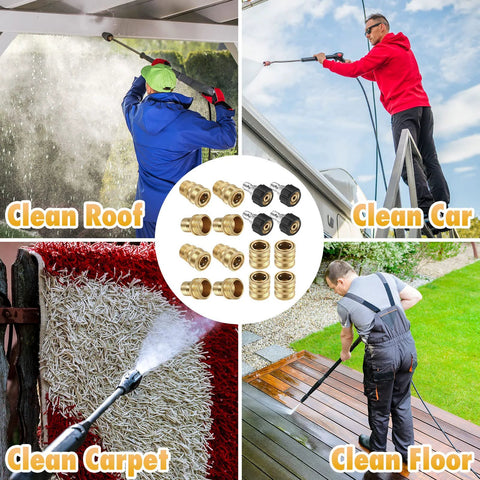 16-pack pressure washer adapter set with brass M22 swivel and 1/2, 3/8, and 3/4 inch connectors