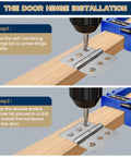 Pro Grade Door Hinge Mounting Template Kit With Mortise Opener And Locking Clips For Three To Five Inch Hinges in use for drilling.