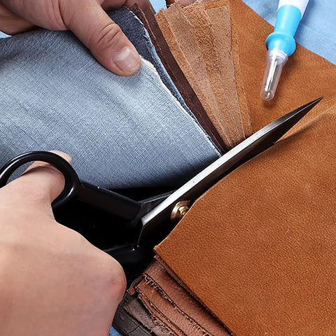 Heavy Duty 10 Inch Fabric Scissors Set With SK5 High Carbon Steel Do It All Pro Grade Shears And Built-In Measuring Tape For Sewing, Quilting, And DIY Crafts Includes Tailor Chalk Seam Ripper And Wrench Made In Solingen Germany cutting denim and leather