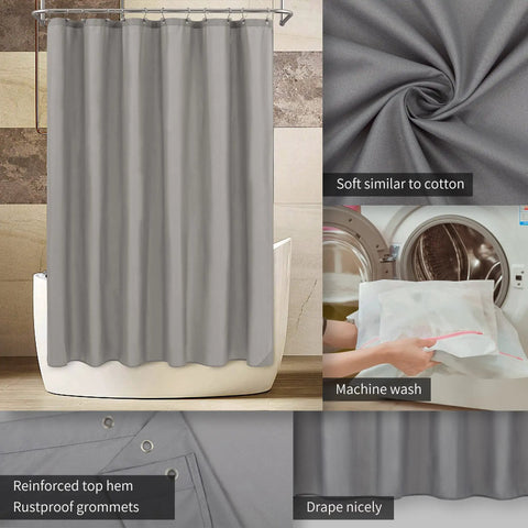 Stall Fabric Shower Curtain Liner Waterproof And Machine Washable 48x72 Grey With Magnetic Closures Soft Yet Durable Design