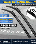 Hella Tough Silicone Windshield Wiper Blades Two Pack Front Driver And Passenger 22" carbon fiber design for J Hook mounts.
