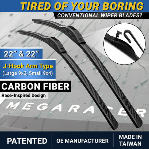 Hella Tough Silicone Windshield Wiper Blades Two Pack Front Driver And Passenger 22" carbon fiber design for J Hook mounts.