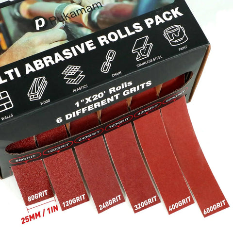 Emery Cloth Roll Kit With Six Grits 80 120 240 320 400 600 Pro Grade One Inch By 19.7 Foot Sandpaper With Handy Dispenser