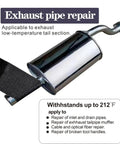 Image showing Fiberglass Repair Tape Kit being applied to exhaust pipe for repair, fits Quick Curing DIY Fix It Jobs specification.