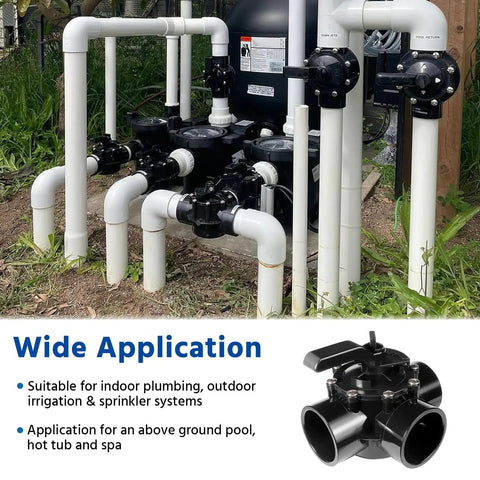 3 Way Pool Valve 3 Port Diverter Replacement For Standard Plumbing Heavy Duty 2 To 2 And A Half Inch CPVC Pipe installed near pool system.