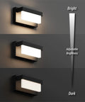 Modern Sleek Black Wall Sconce With On Off Switch 8 Inch LED Wall Lamp Acrylic White Lampshade 4000K showing brightness levels
